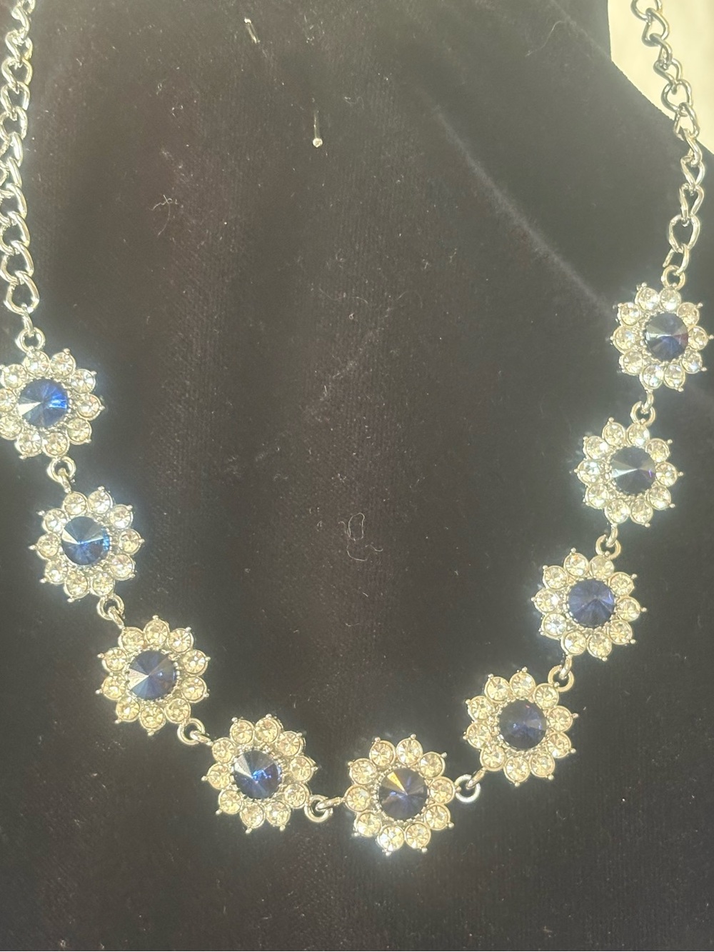 Sparkling Blue Crystal Flower Necklace - Women's Jewelry